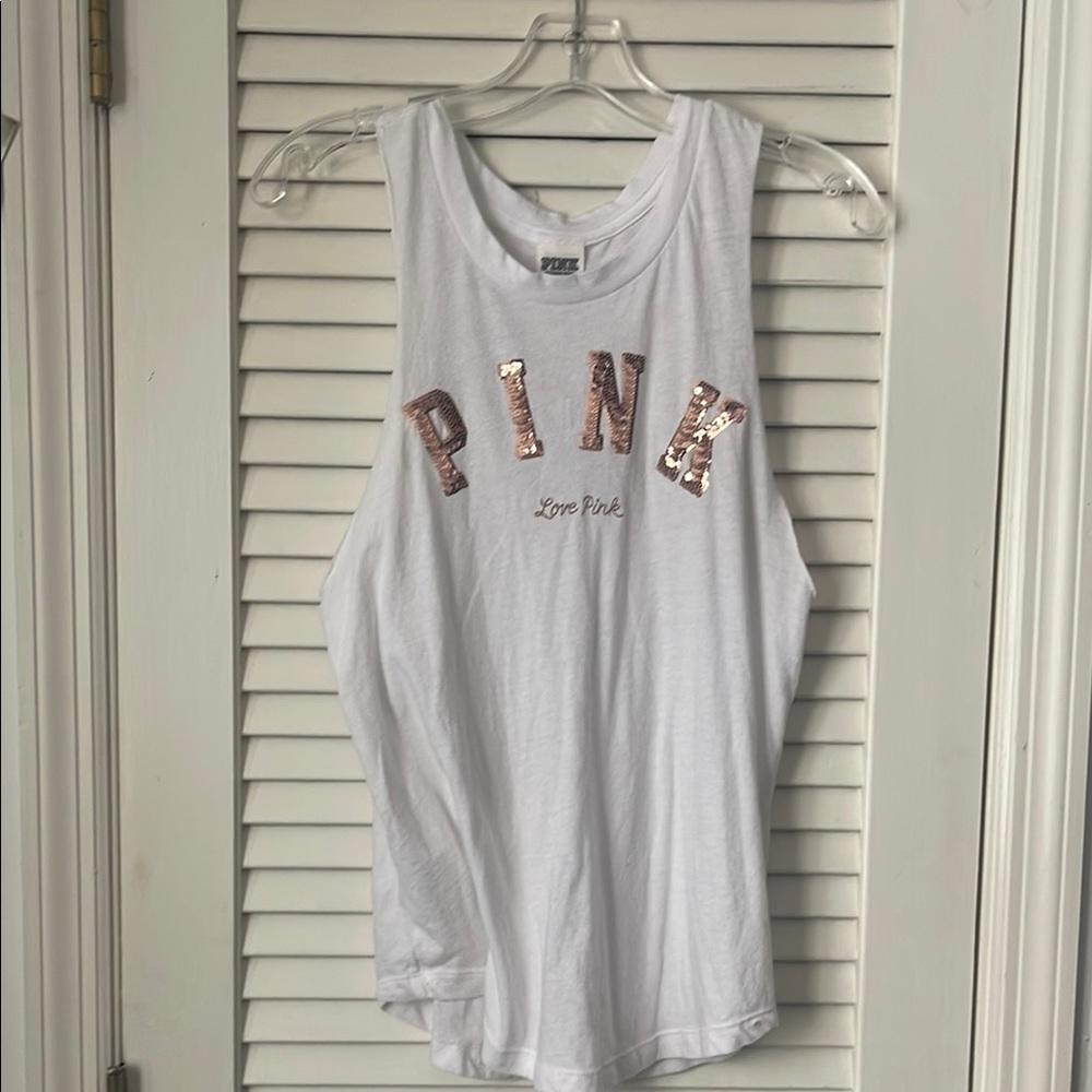 PINK Victoria's Secret White Tank Top with Pink Accents
